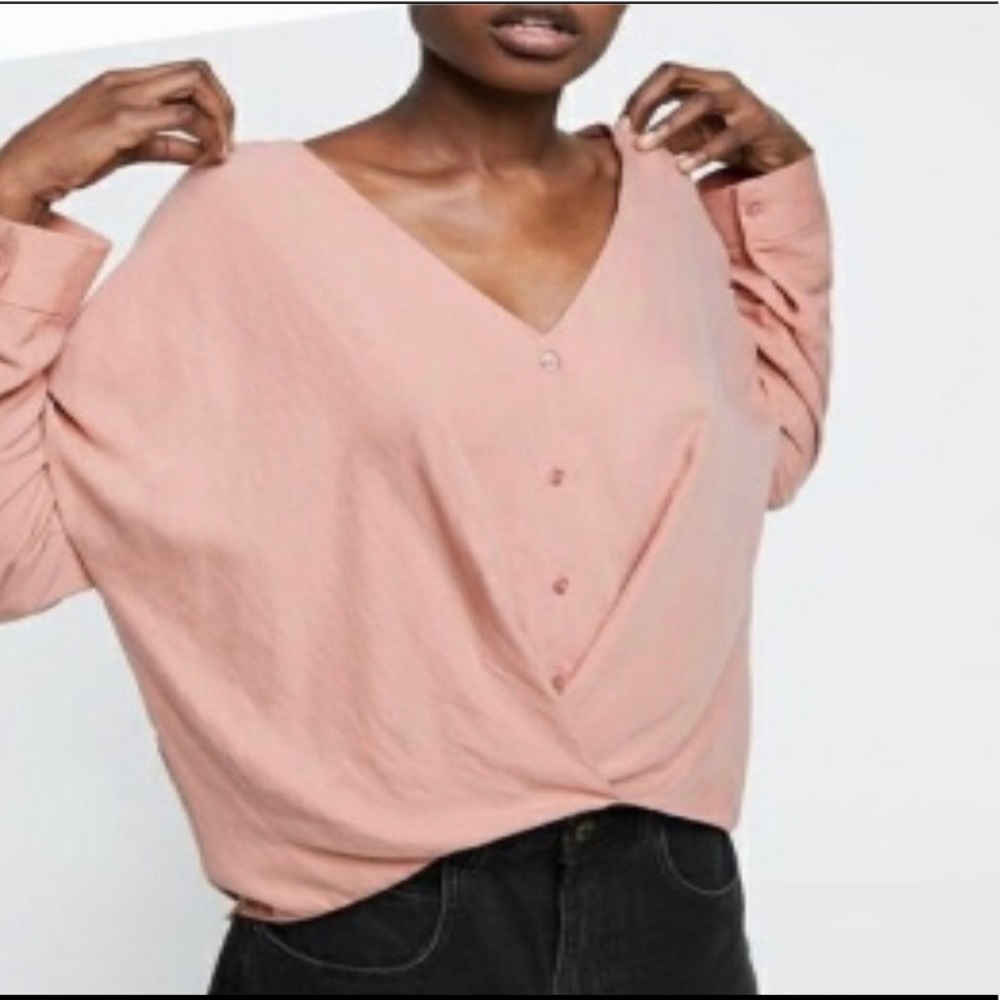 Zara TRF Dusty Pink High-Low Front Twist Blouse XS